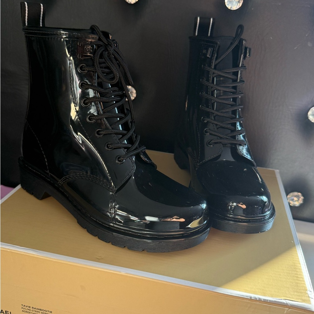 MICHAEL Michael Kors Black Patent Combat Boots